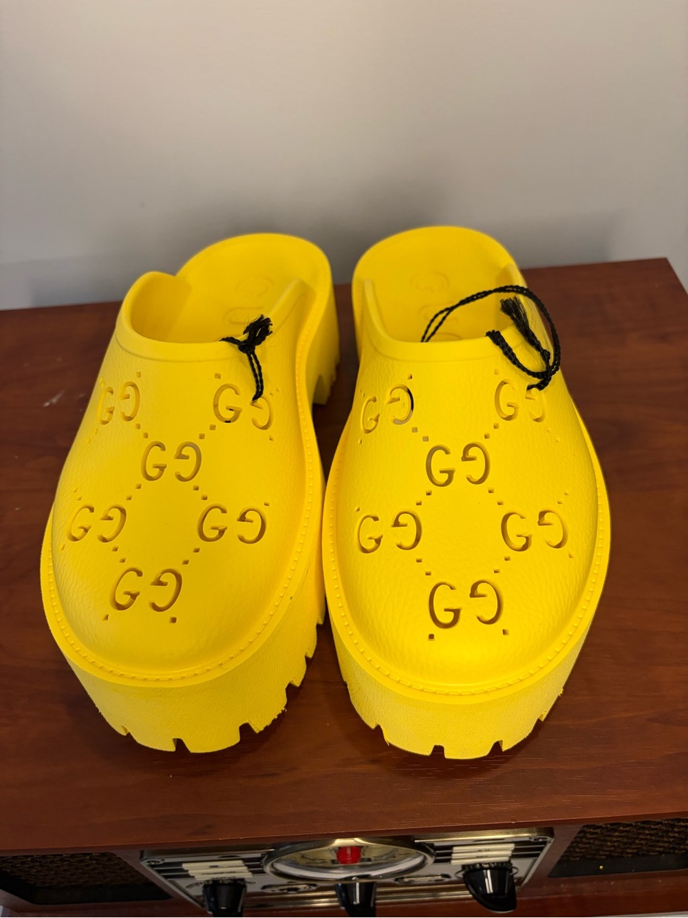Gucci Monogram Rubber Platform Mule Slides
